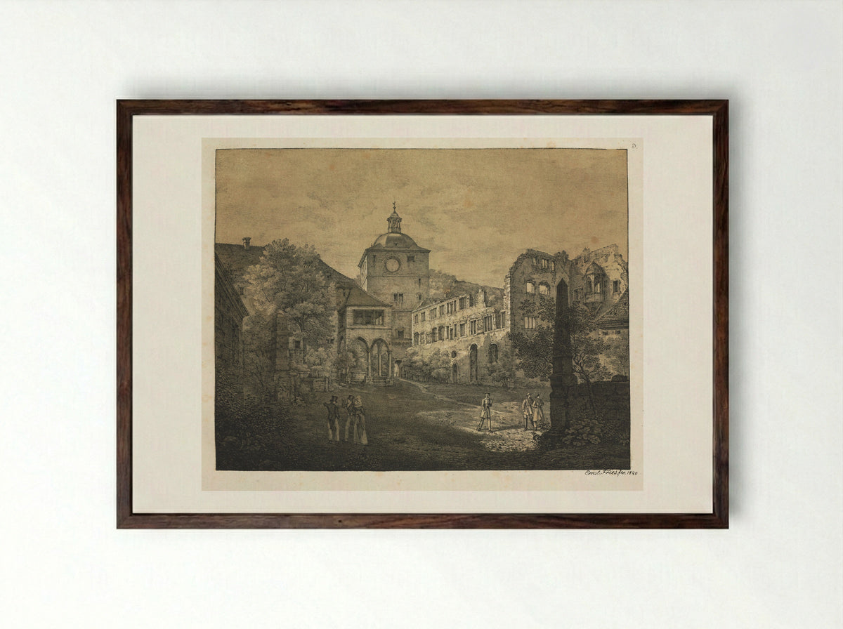 Six Views of Heidelberg Castle: Castle Terrace - Ernst Fries - Framed Print Dark Wood
