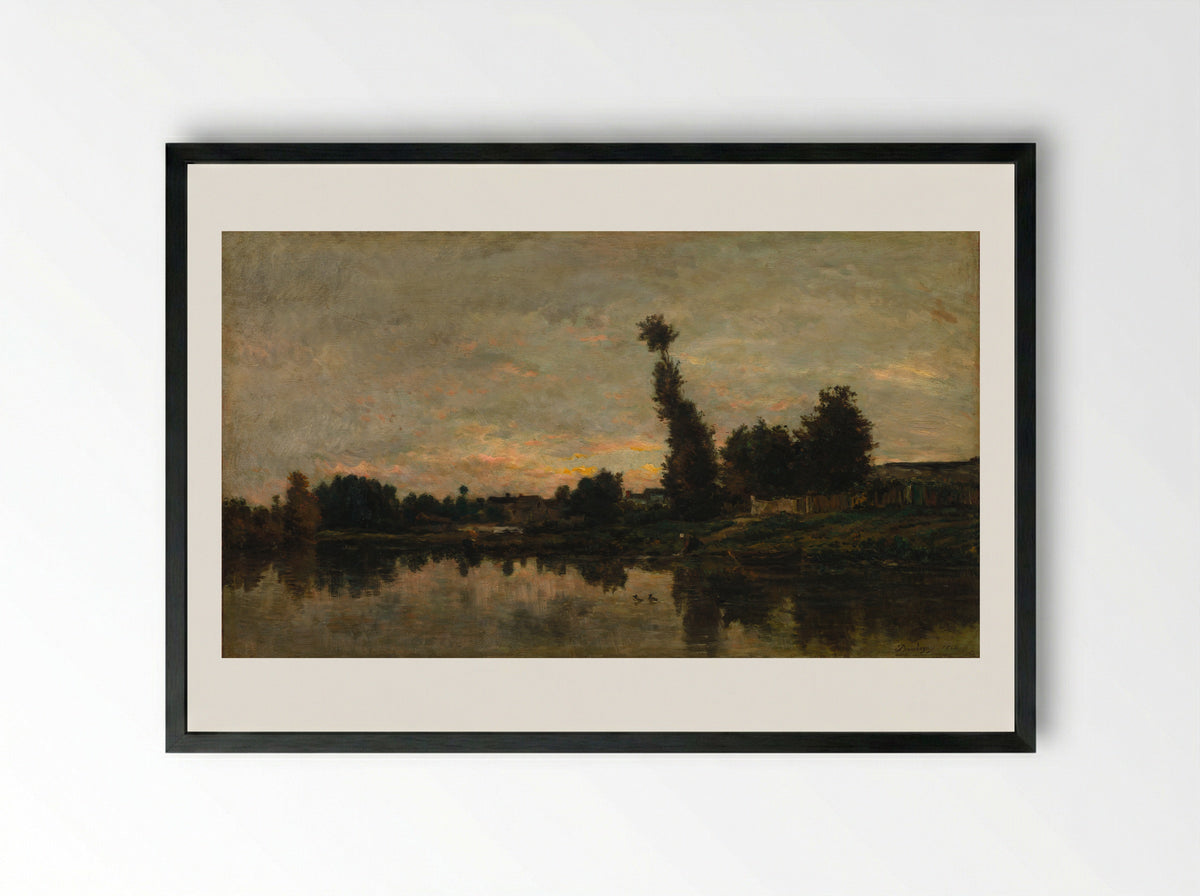 Sunset on the River Oise - Charles-François Daubigny - Framed Print Black