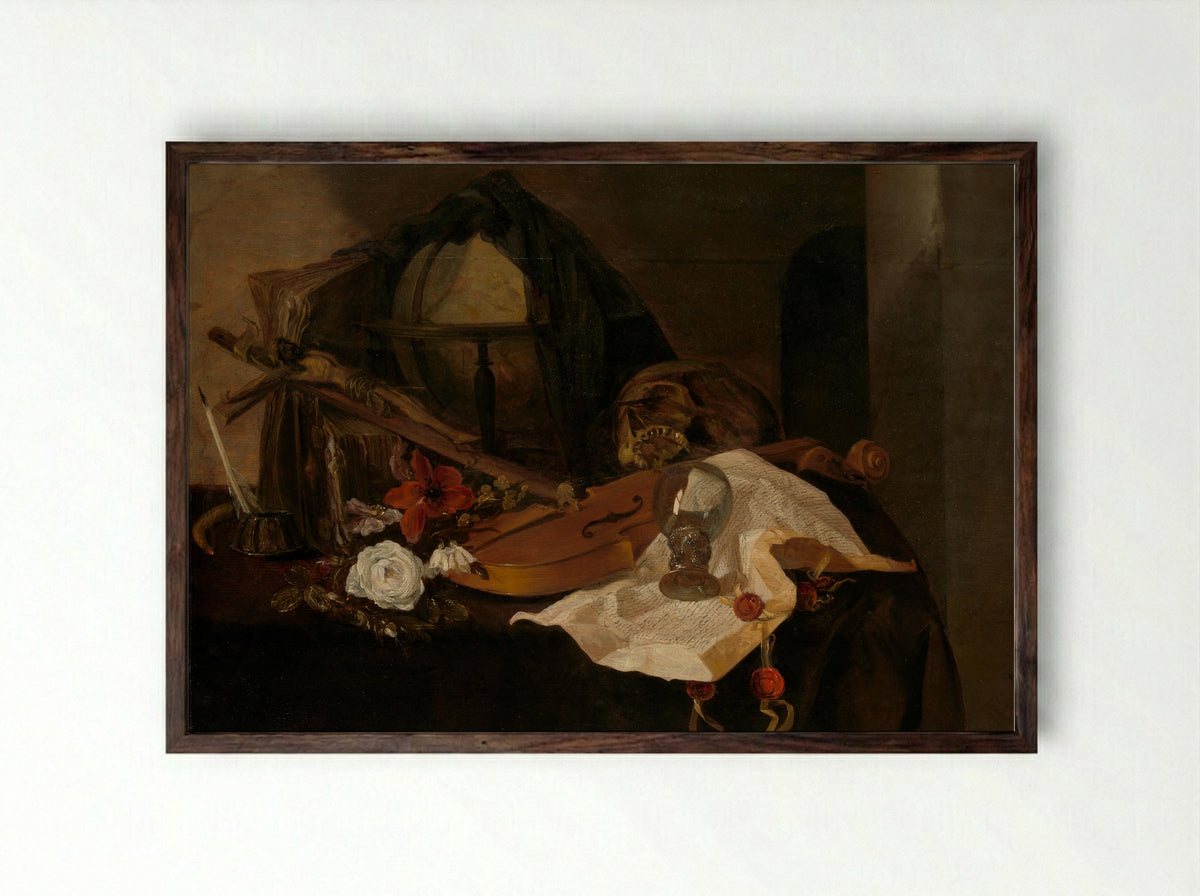 Vanitas Still Life - Jacques de Claeuw - Framed Print Dark Wood
