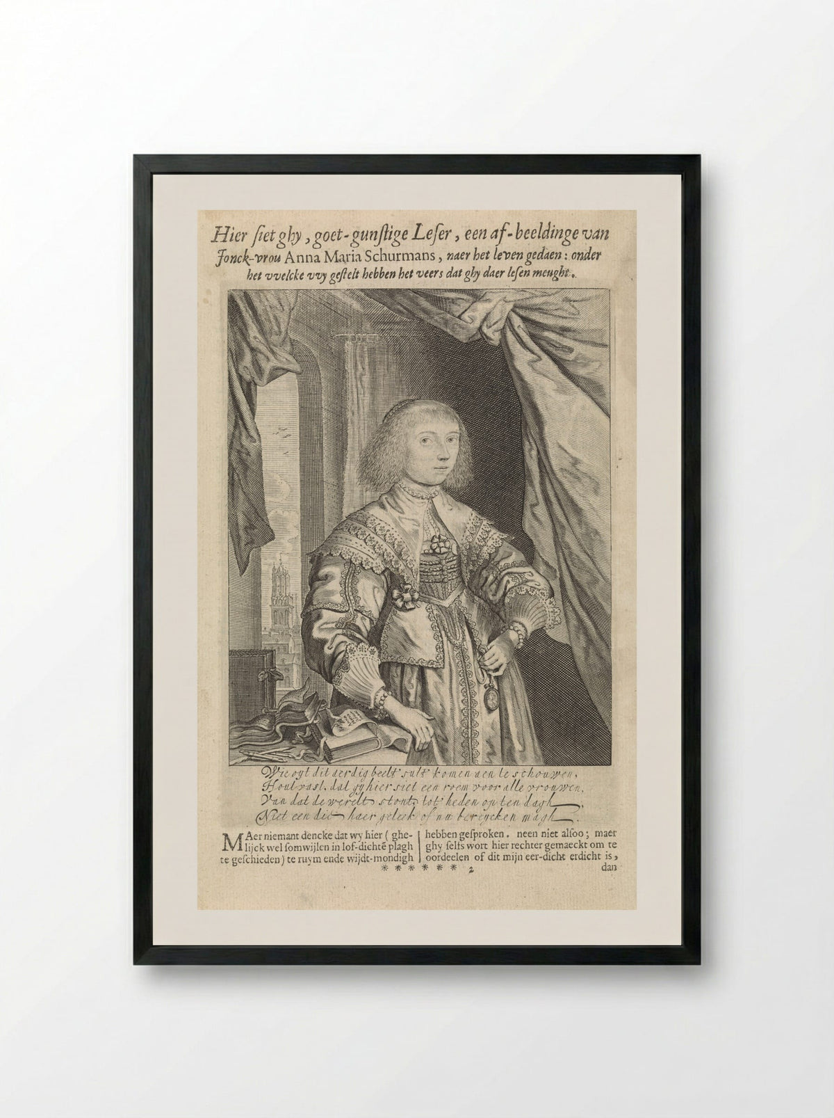 Portret van Anna Maria van Schurman - Theodor Matham - Framed Print Black