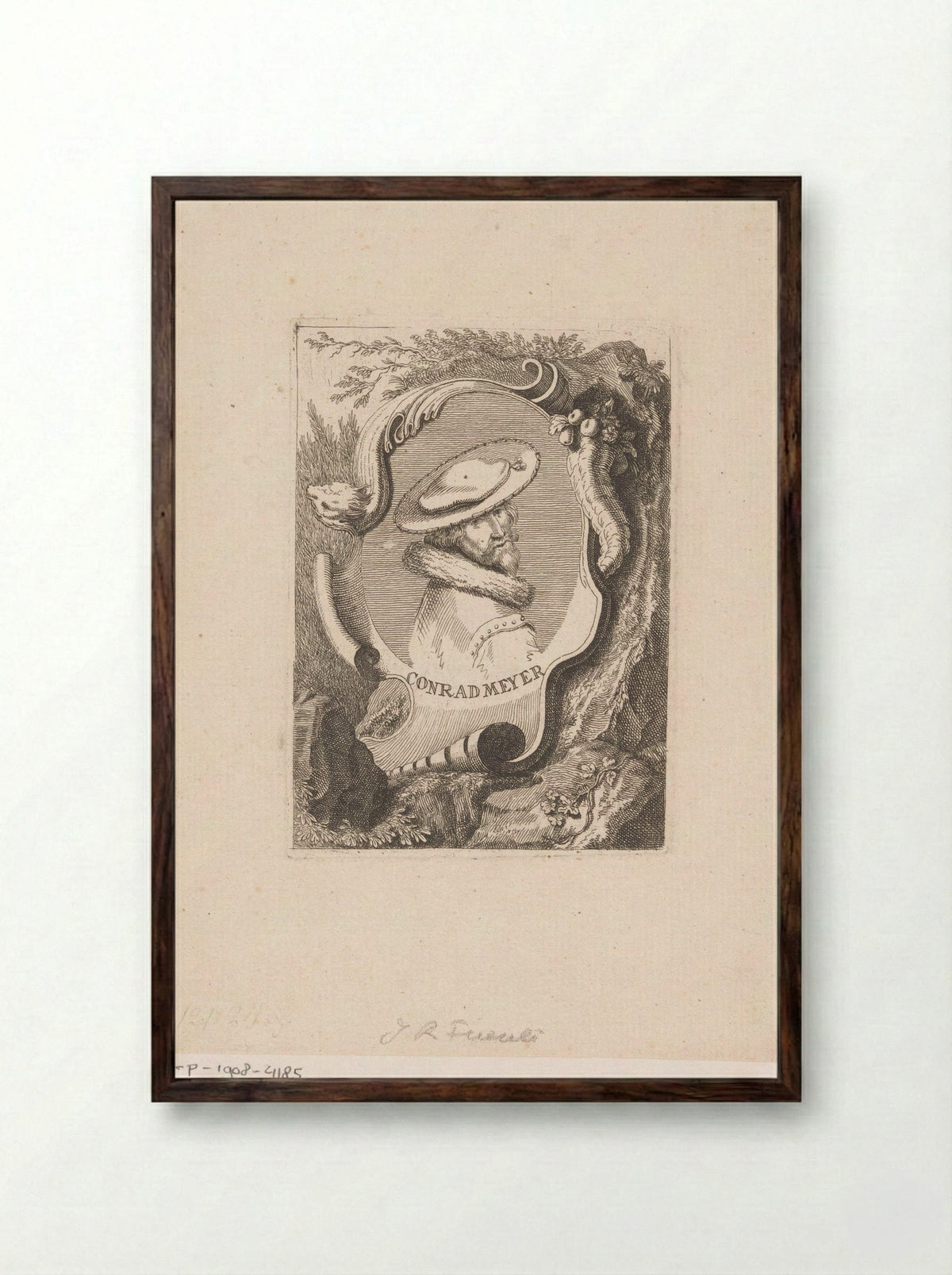 Portrait of Conrad Meyer - Rudolf Füssli - Framed Print Dark Wood