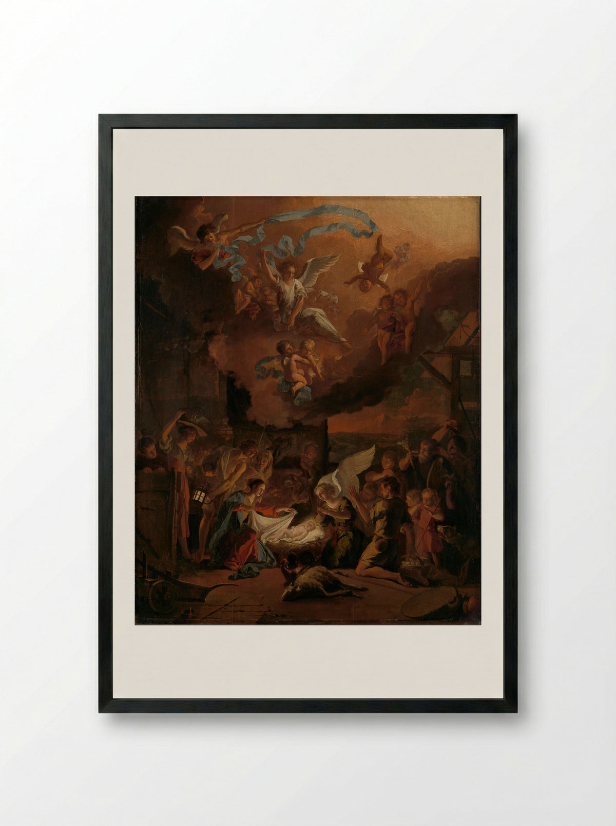 The Adoration of the Shepherds - Abraham Daniëlsz. Hondius - Framed Print Black