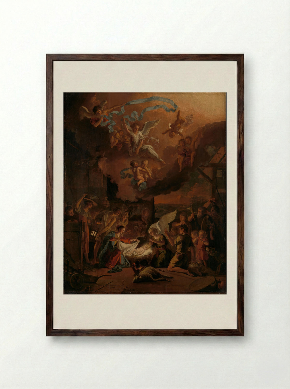 The Adoration of the Shepherds - Abraham Daniëlsz. Hondius - Framed Print Dark Wood