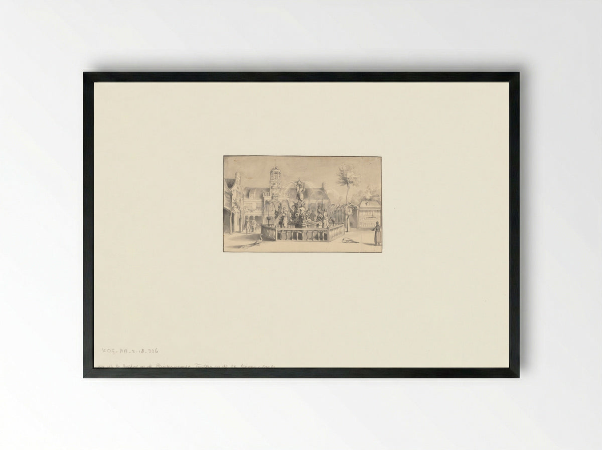 Gezicht op de fontein op de tweede binnenplaats van het Oude Doolhof aan de Prinsengracht - Hilmar Johannes Backer - Framed Print Black