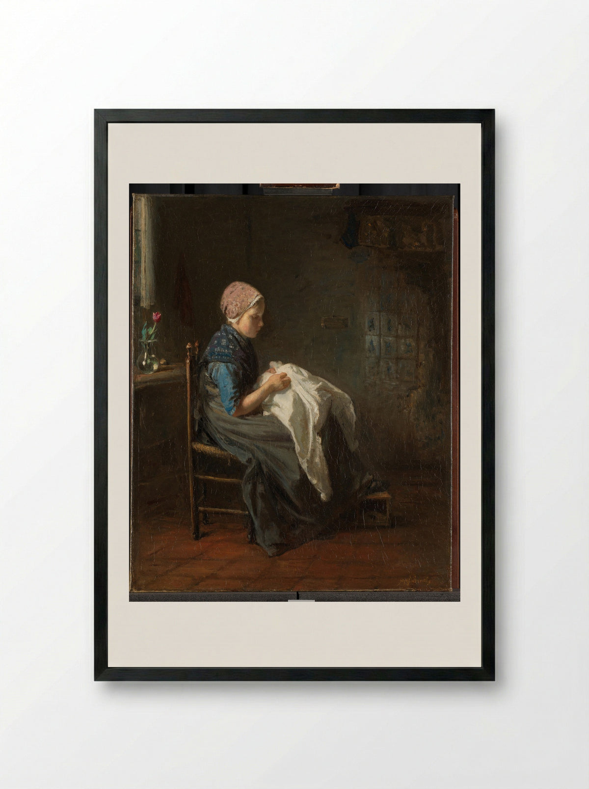 Het naaistertje - Jozef Israëls - Framed Print Black