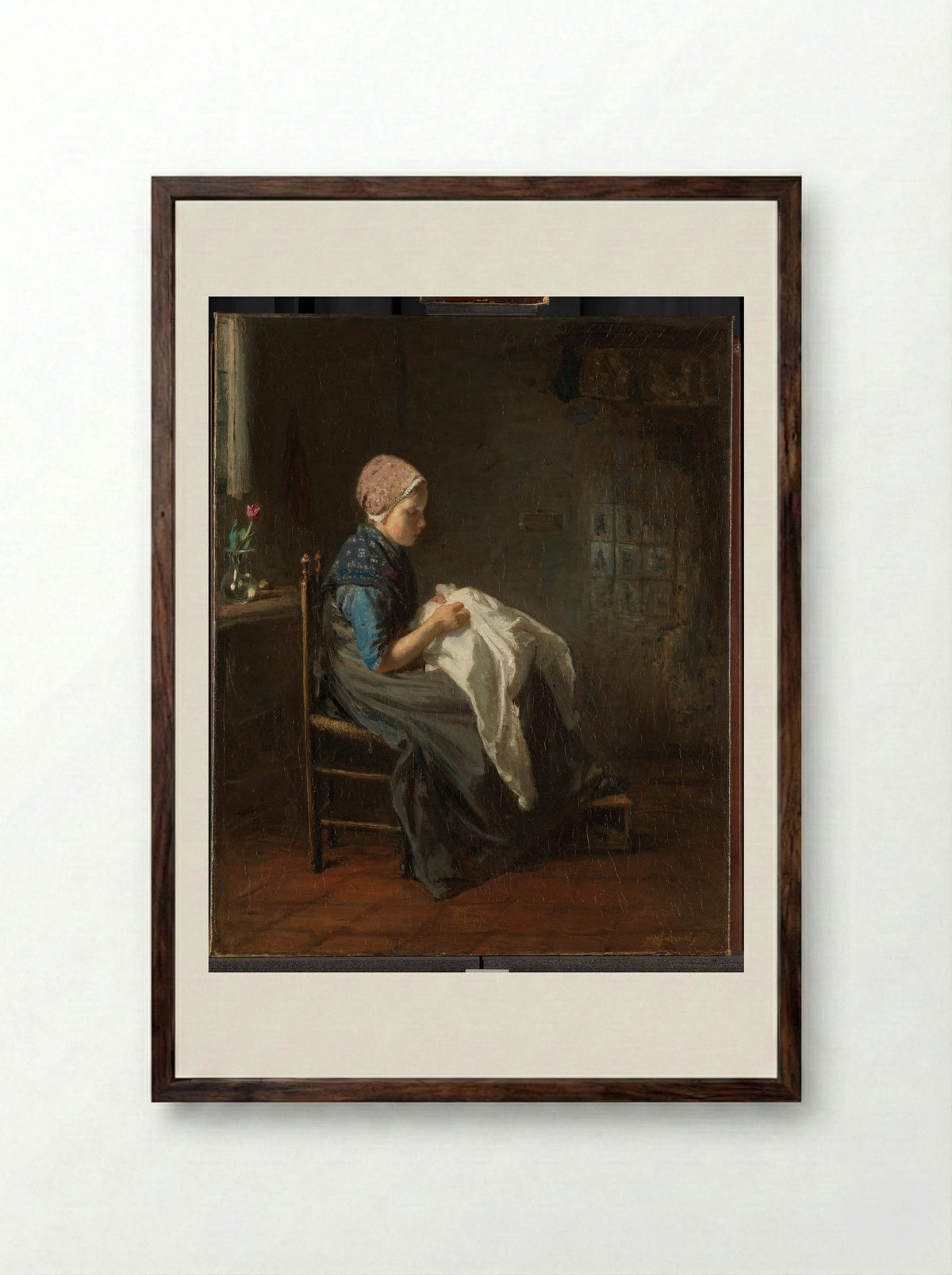 Het naaistertje - Jozef Israëls - Framed Print Dark Wood