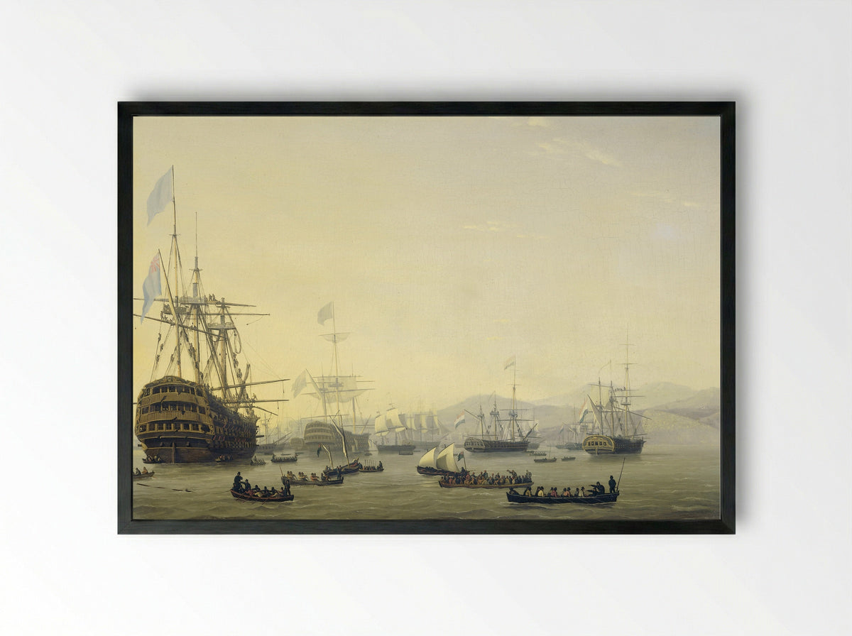 Council of War Aboard HMS Queen Charlotte Before the Bombardment of Algiers - Nicolaas Baur - Framed Print Black