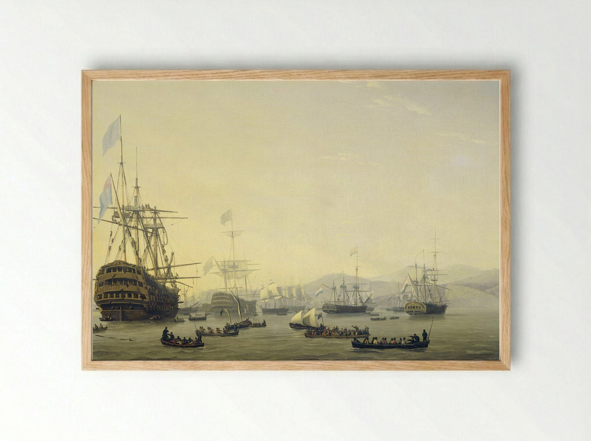 Council of War Aboard HMS Queen Charlotte Before the Bombardment of Algiers - Nicolaas Baur - Framed Print Wood