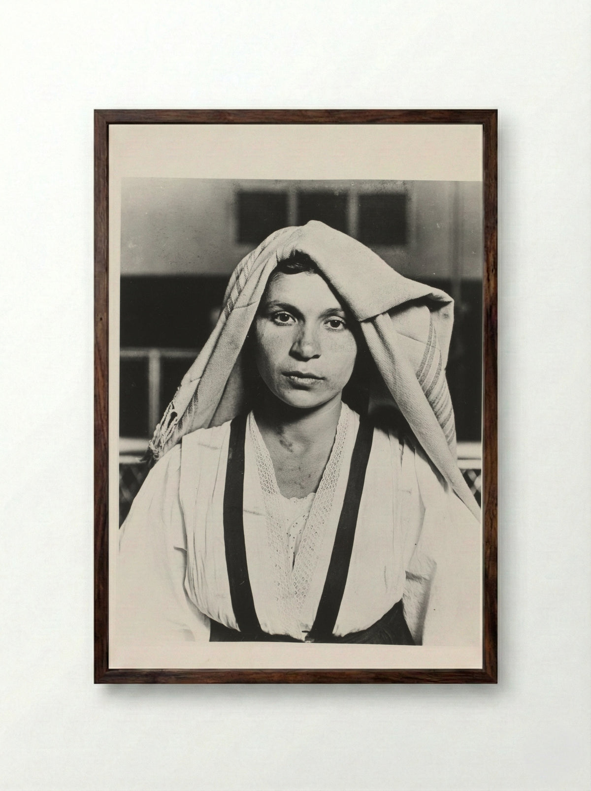 Albanian Woman and Children at Ellis Island - Lewis Wickes Hine - Framed Print Dark Wood