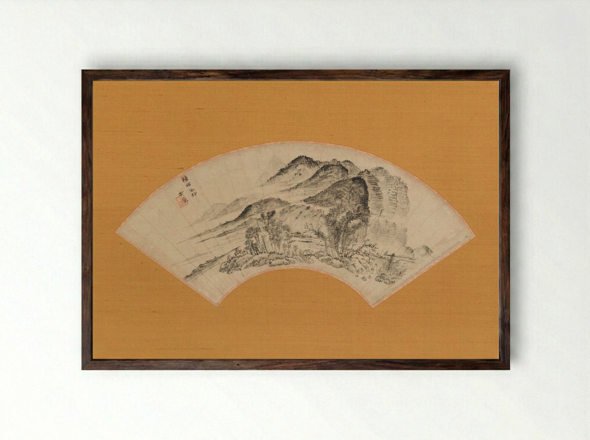 Lingering Rain over Half the Village - Urakami Gyokudō - Framed Print Dark Wood