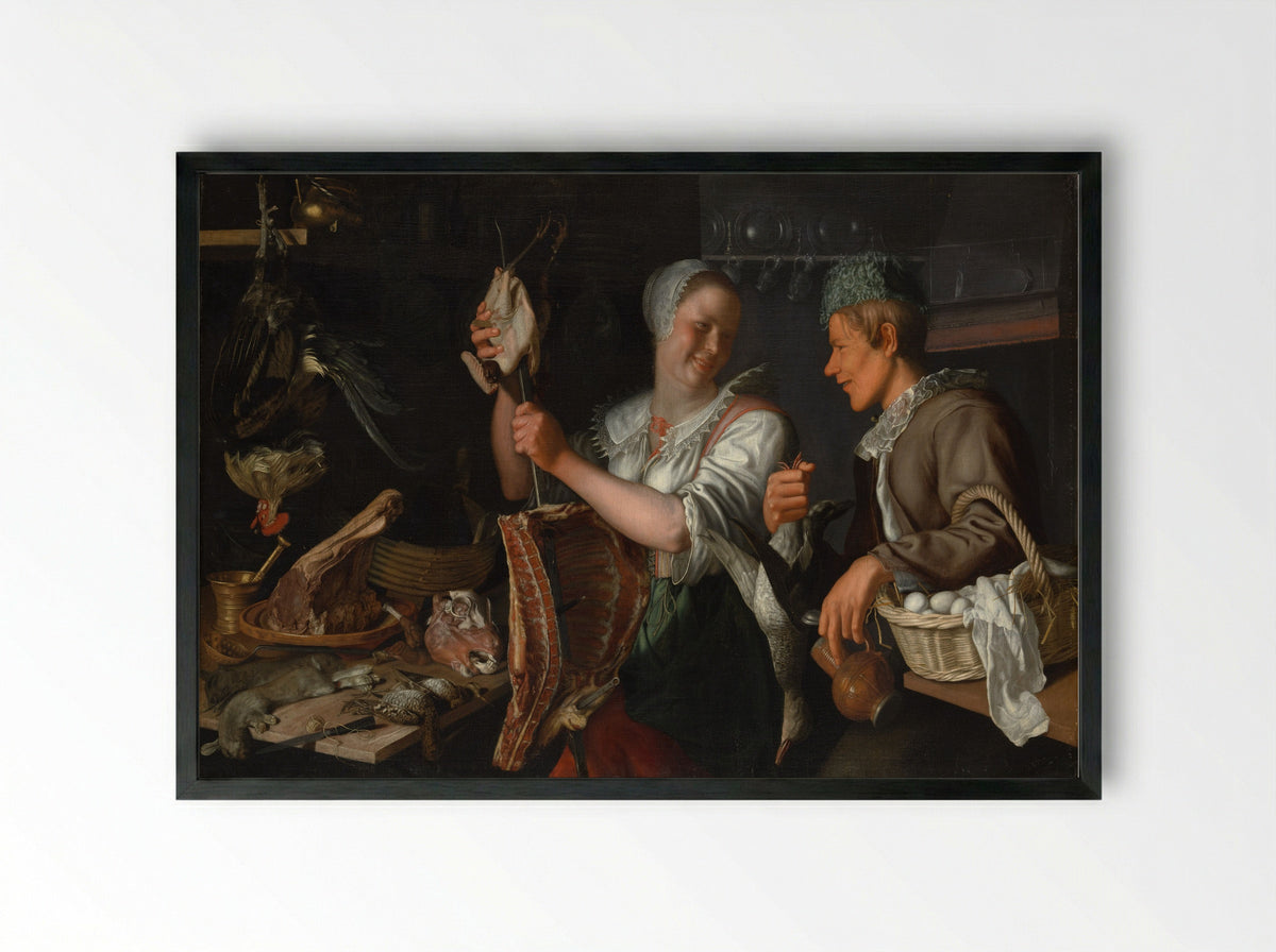 Kitchen Scene - Peter Wtewael - Framed Print Black