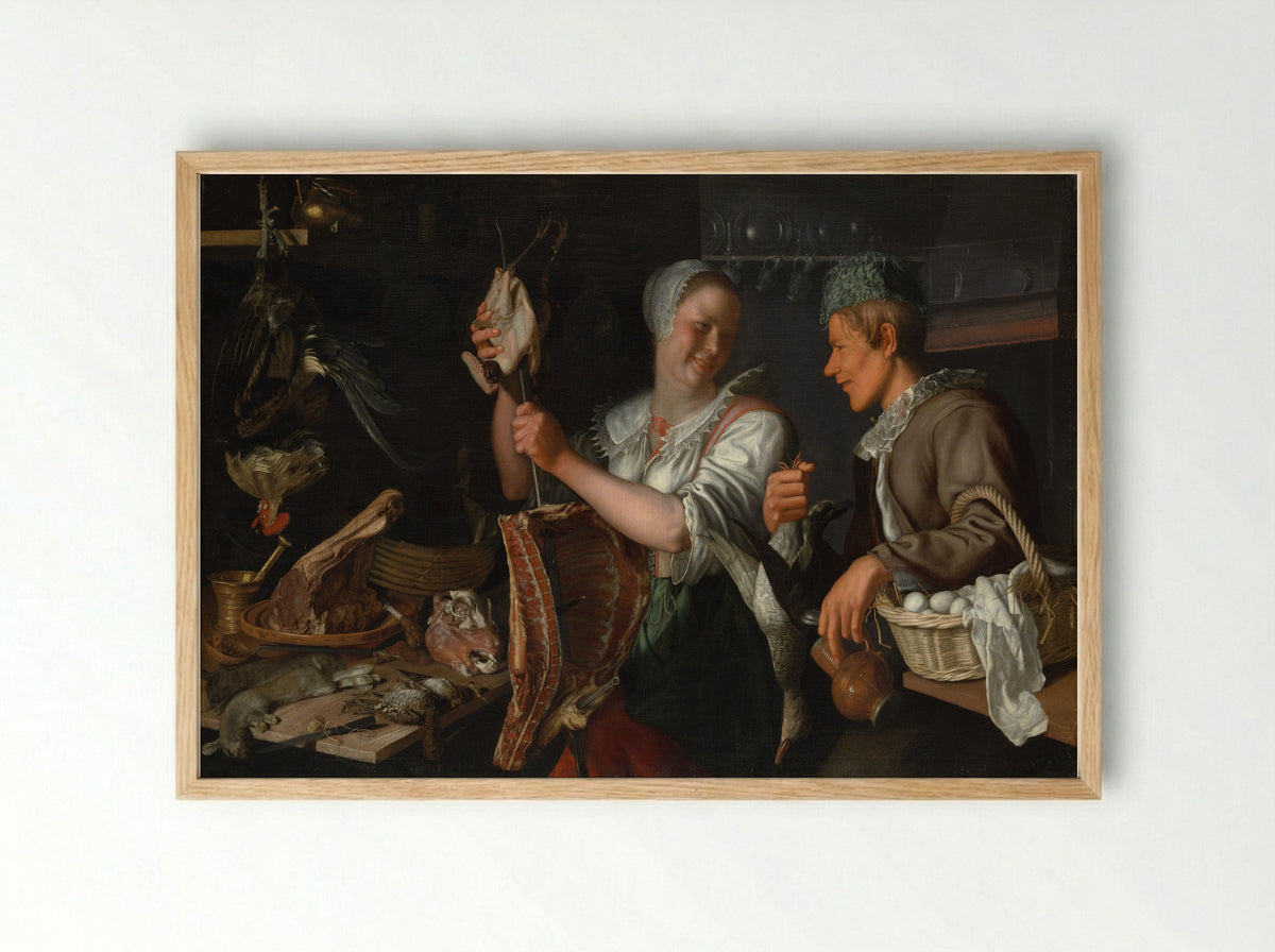 Kitchen Scene - Peter Wtewael - Framed Print Wood
