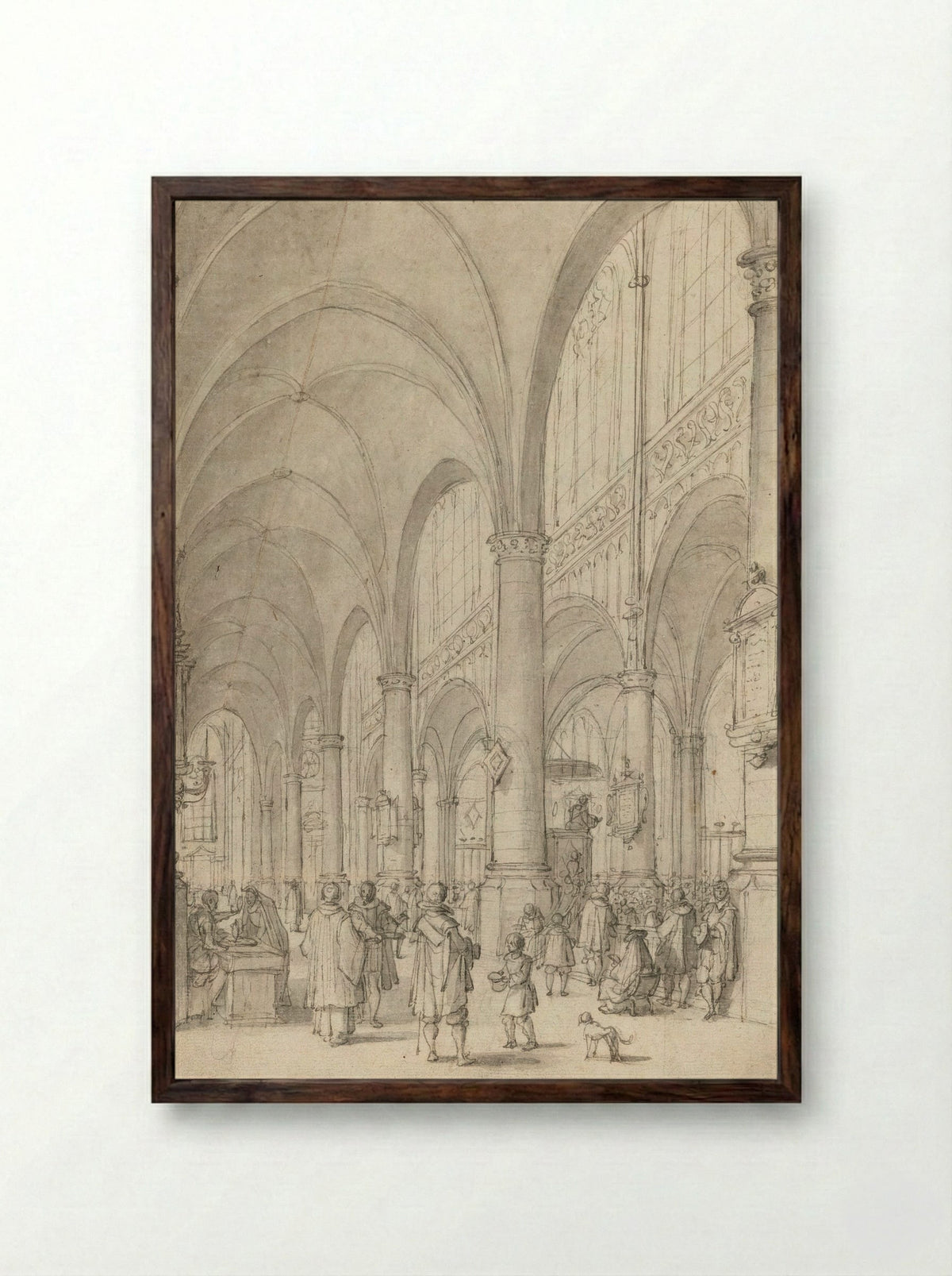 Interieur van de Sint-Jacobskerk te Antwerpen - Daniël de Blieck - Framed Print Dark Wood