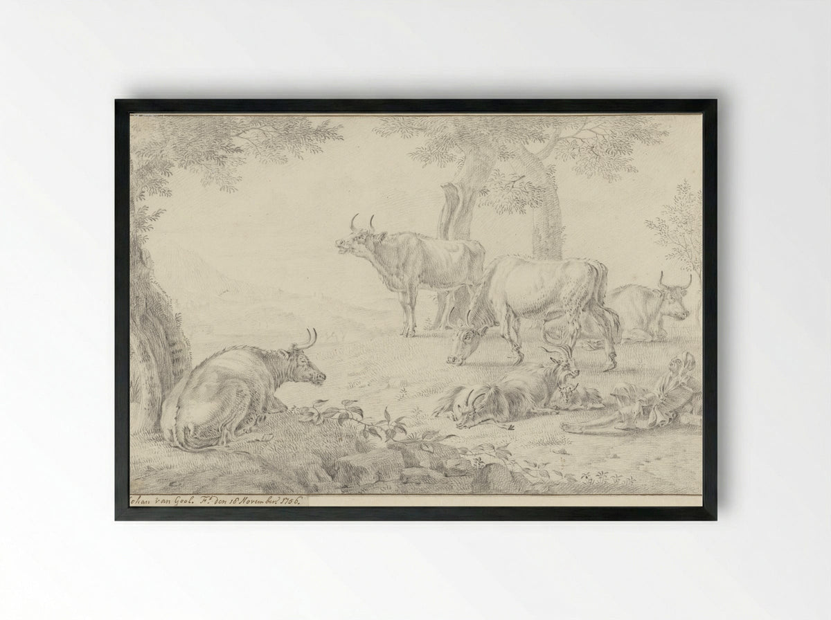 Landschap met vee - Jan van Gool - Framed Print Black