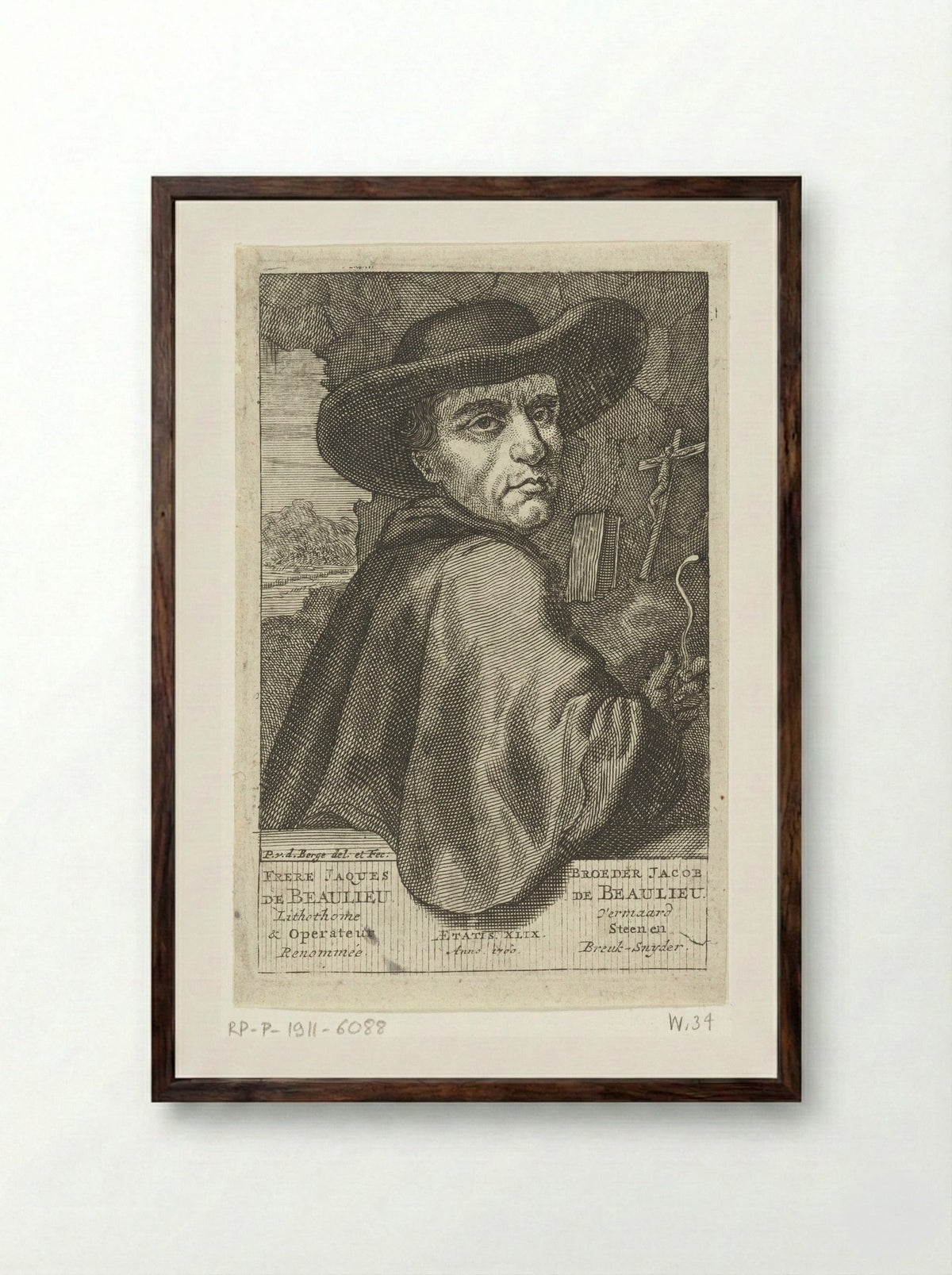 Portrait of Frère Jacques de Beaulieu as a Hermit - Pieter van den Berge - Framed Print Dark Wood