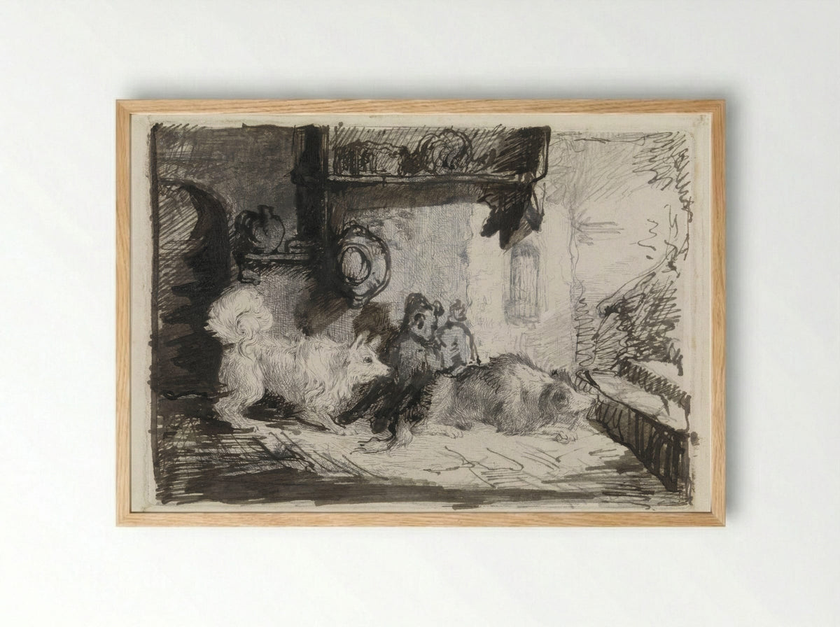 Twee honden (Two Dogs) - Jan Karel Jacob de Jonge - Framed Print Wood