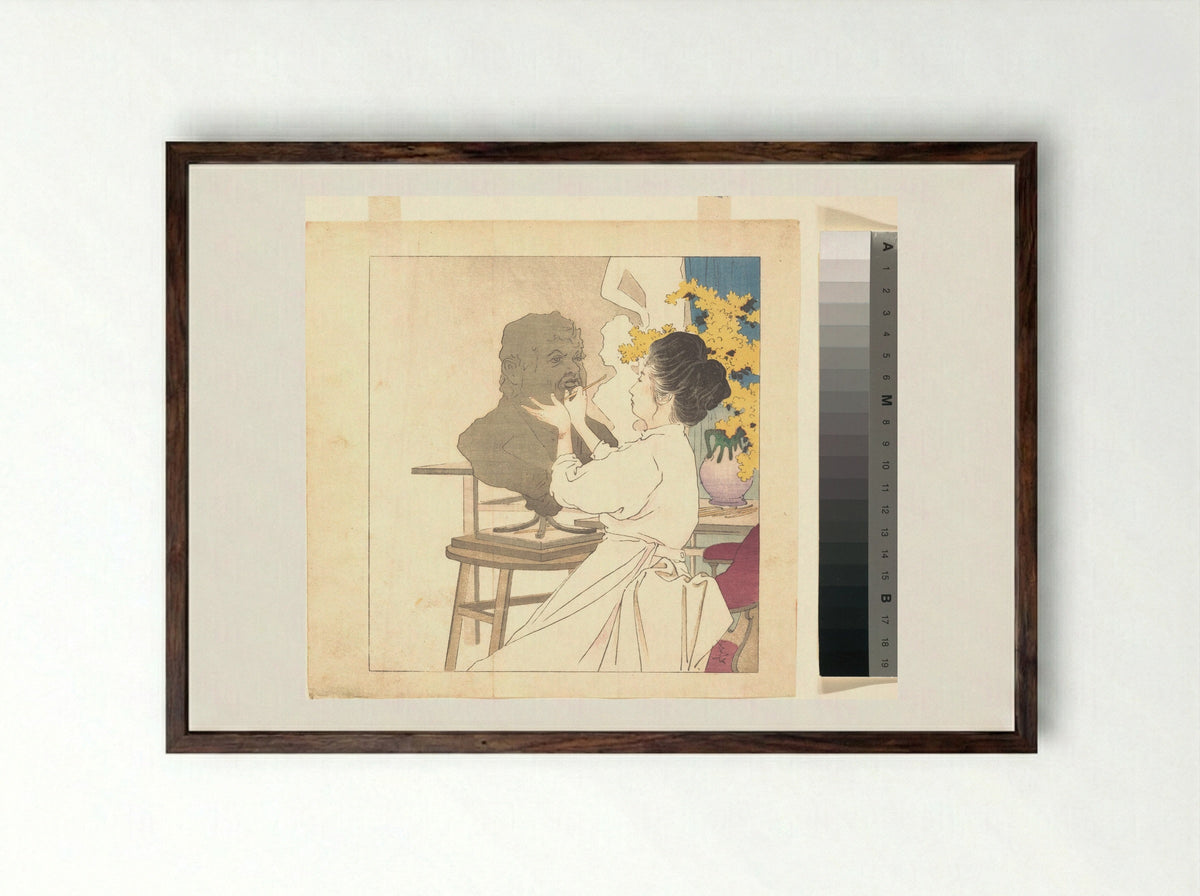 Untitled (Woman by the Iris Pond) - Kajita Hanko - Framed Print Dark Wood