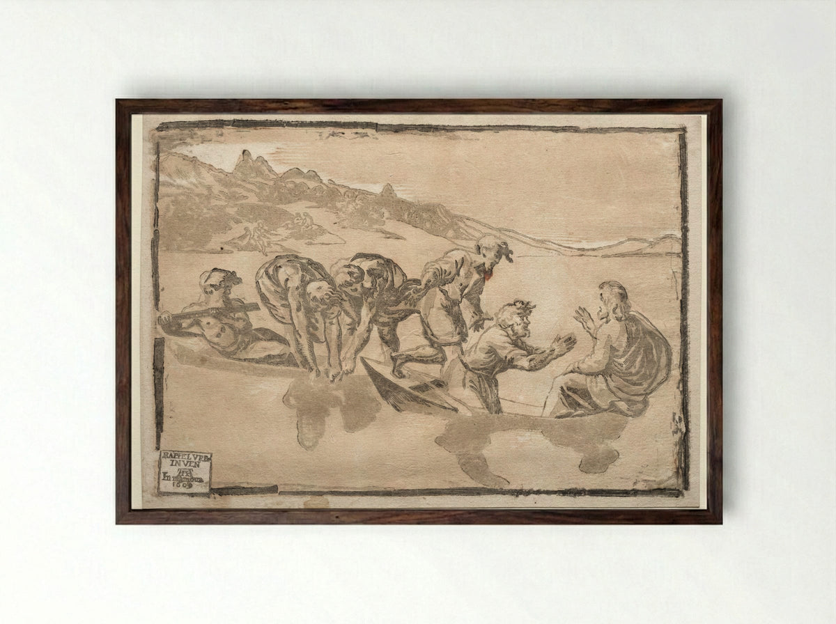 The Miraculous Draught of Fishes - Raphael - Framed Print Dark Wood