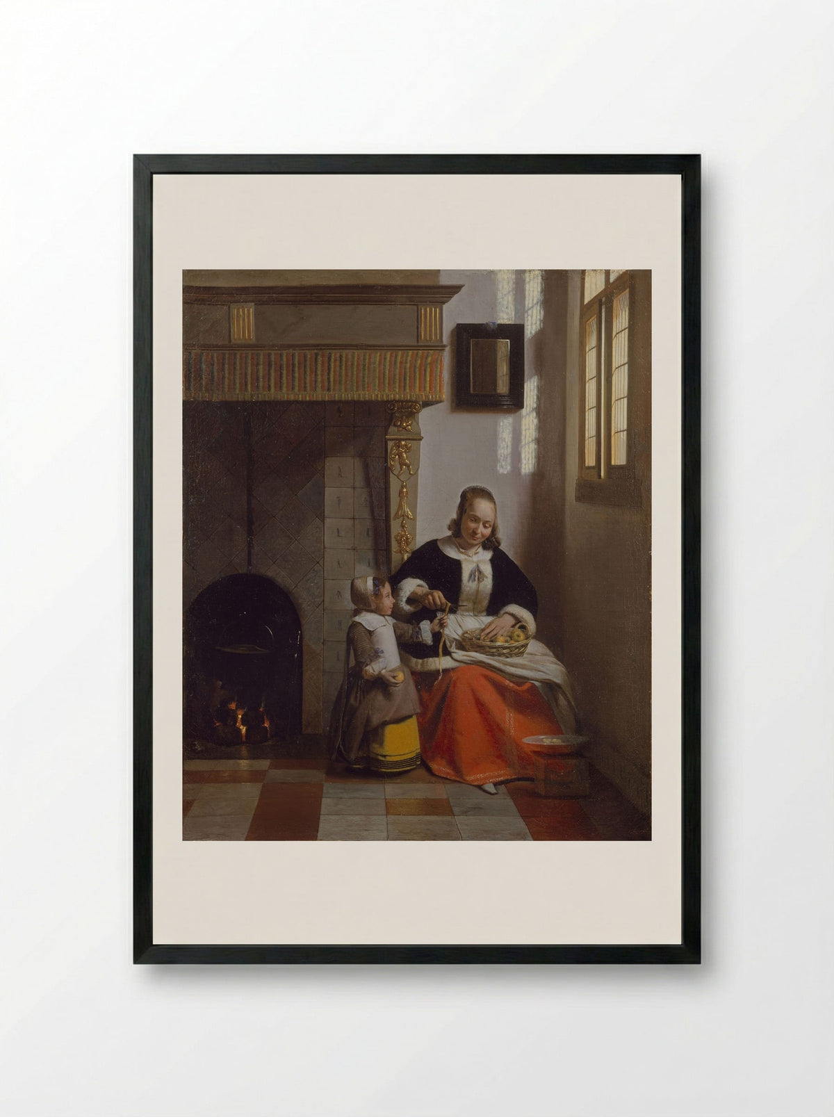 A Woman Peeling Apples - Pieter de Hooch - Framed Print Black