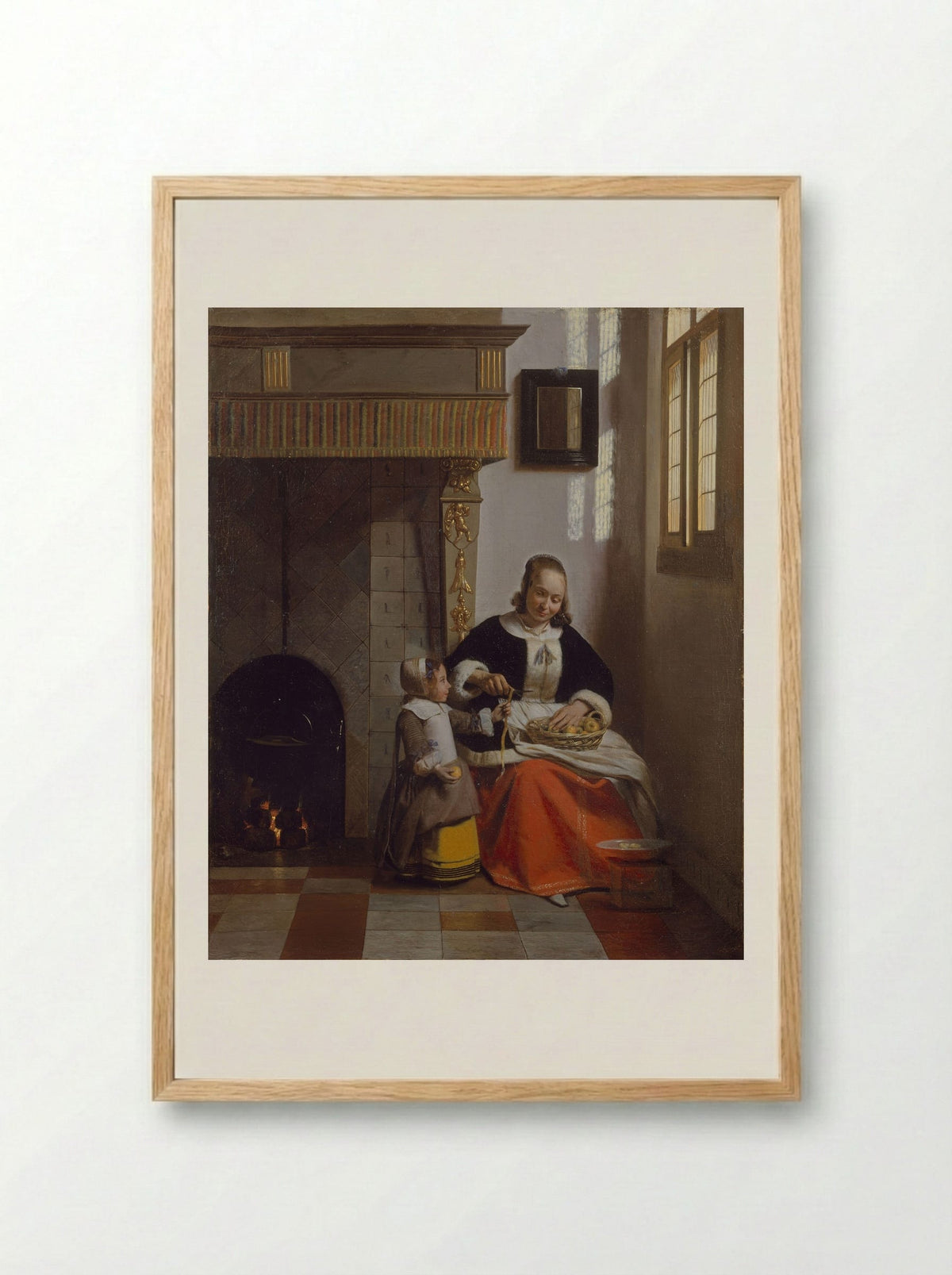 A Woman Peeling Apples - Pieter de Hooch - Framed Print Wood
