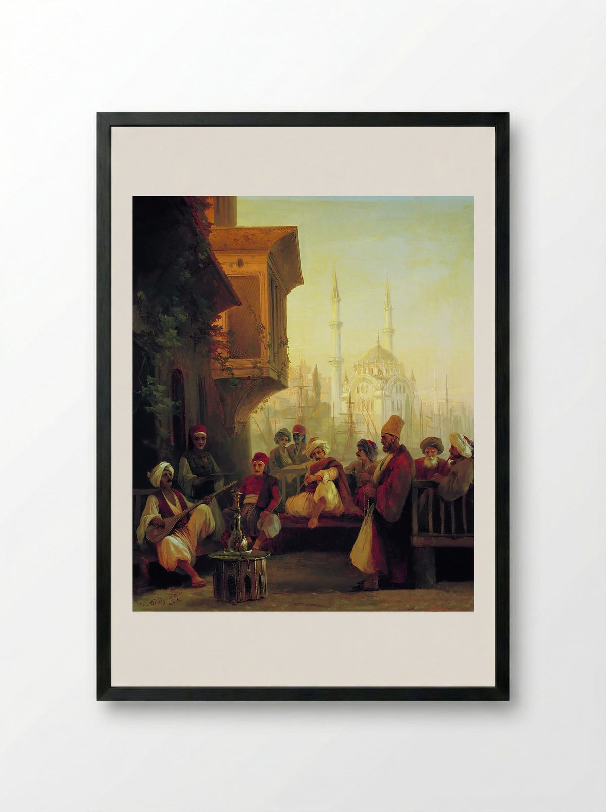 Coffee house by the Ortaköy Mosque in Constantinople - Ivan Aivazovsky - Framed Print Black