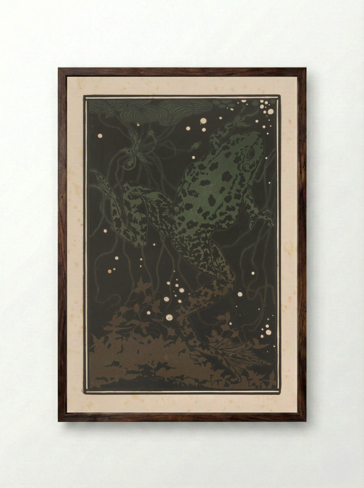 Zwemmende kikker (Swimming Frog) - Julie de Graag - Framed Print Dark Wood