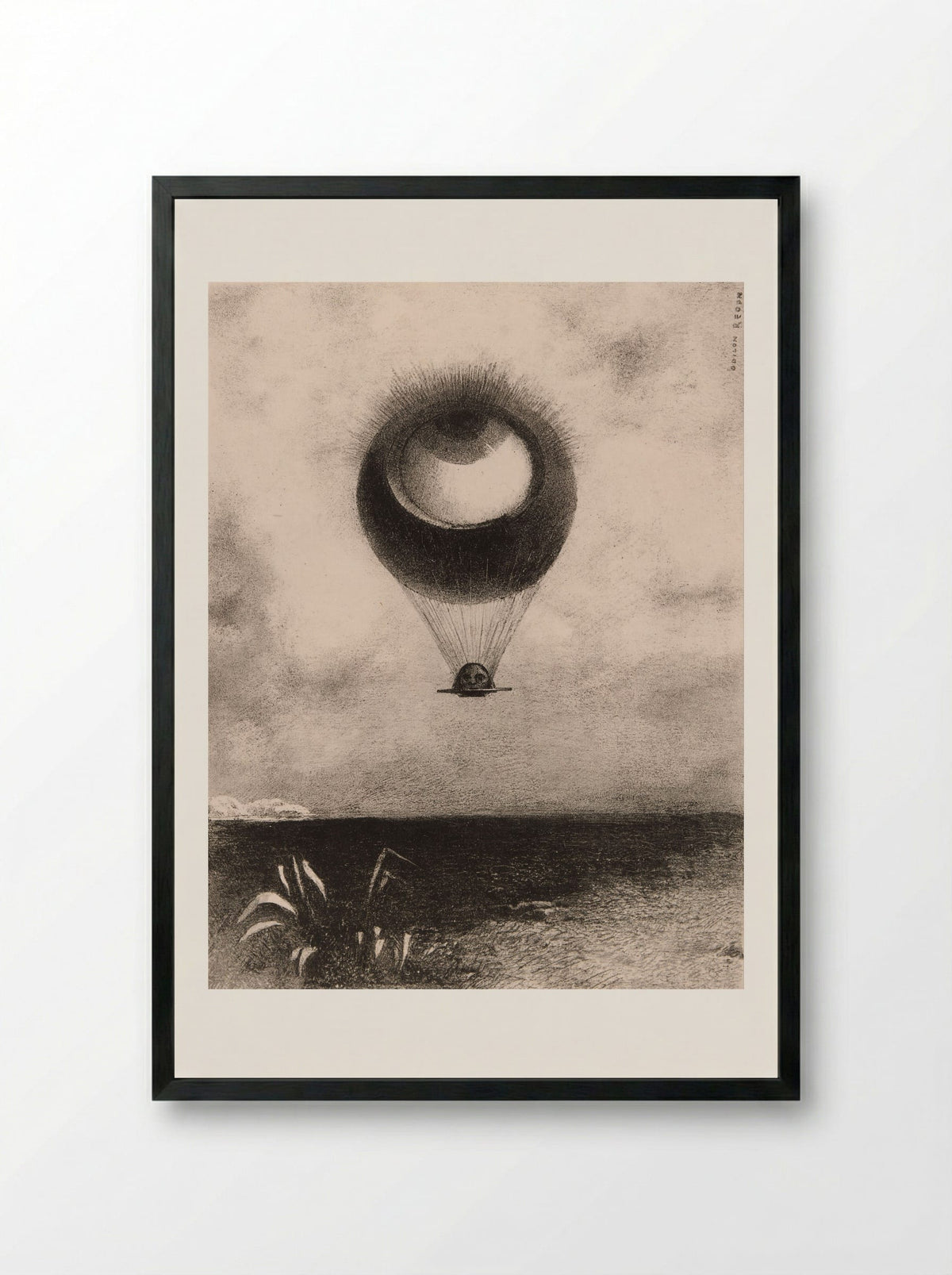 The Eye, Like a Strange Balloon Moves Towards Infinity - Odilon Redon - Framed Print Black