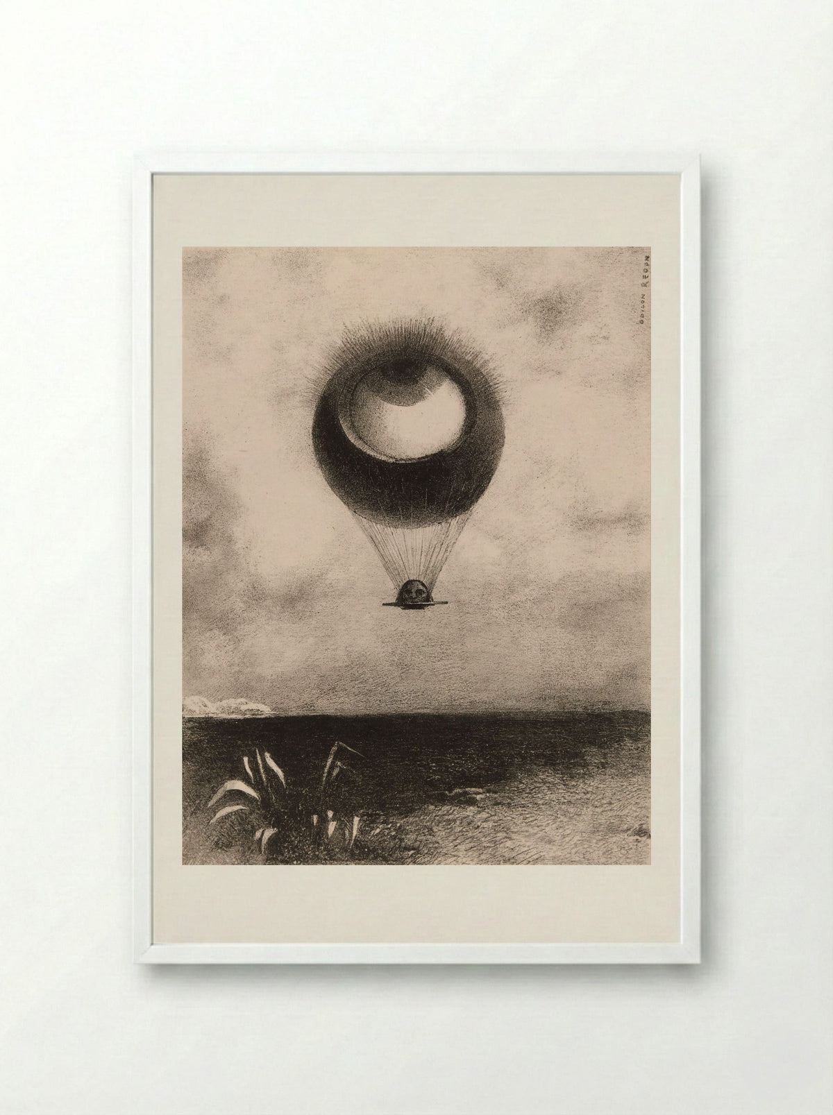 The Eye, Like a Strange Balloon Moves Towards Infinity - Odilon Redon - Framed Print White