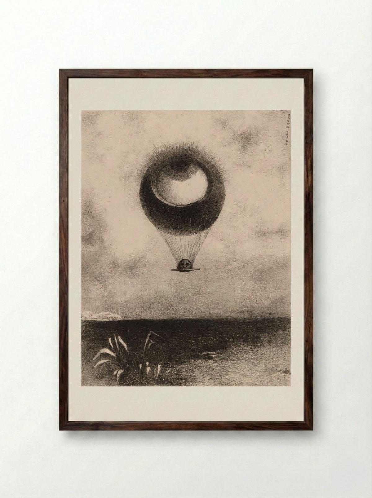 The Eye, Like a Strange Balloon Moves Towards Infinity - Odilon Redon - Framed Print Dark Wood