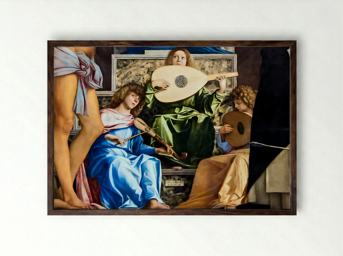 The San Giobbe Altarpiece Detail of Music Making Angels - Giovanni Bellini - Framed Print Dark Wood