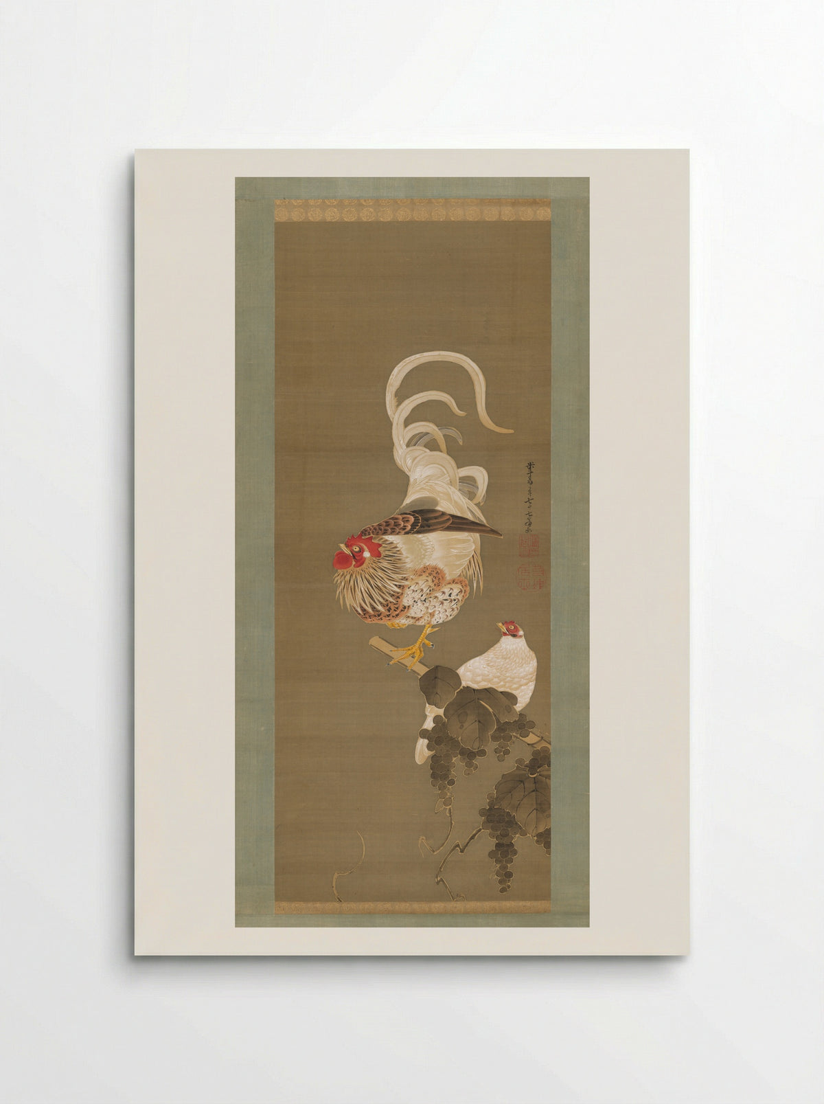 Hen and Rooster with Grapevine - Itō Jakuchū - Poster