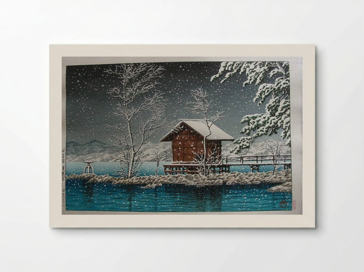 Kansau Shrine in Snow at Lake Tazawa - Hasui Kawase - Poster