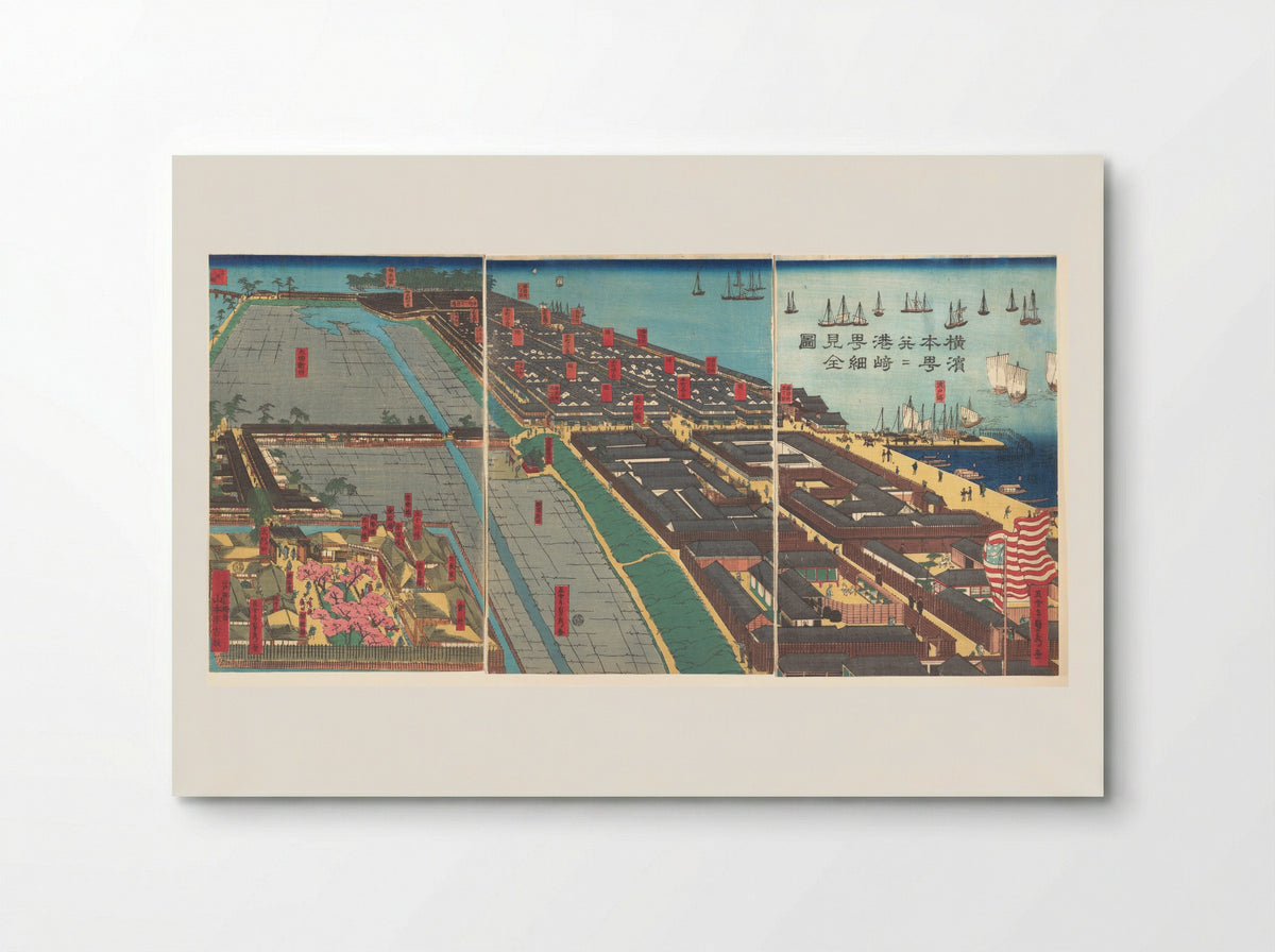 Detailed Print of Yokohama Hon-chō and the Miyozaki Pleasure Quarter - Utagawa Sadahide - Poster