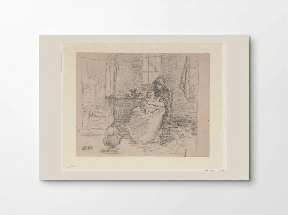 Boereninterieur met zittende oude vrouw - Hendrik Valkenburg - Poster