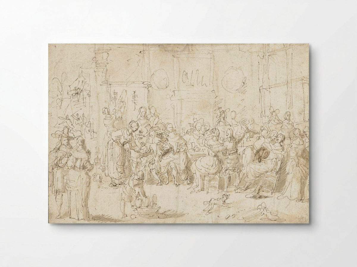 Interieur met vrolijk gezelschap rond een tafel - Willem van Herp (I) - Poster