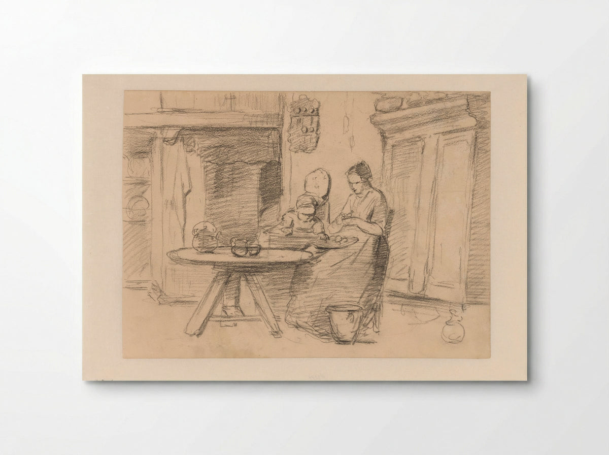 Mother with a Child in a High Chair in an Interior - Hendrik Valkenburg - Poster