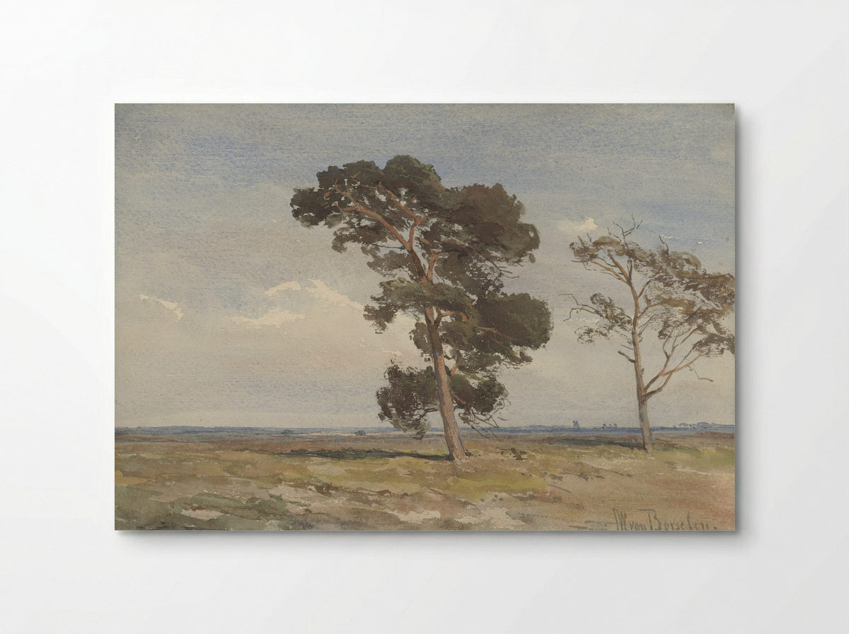 Gezicht op de heide met twee bomen - Jan Willem van Borselen - Poster