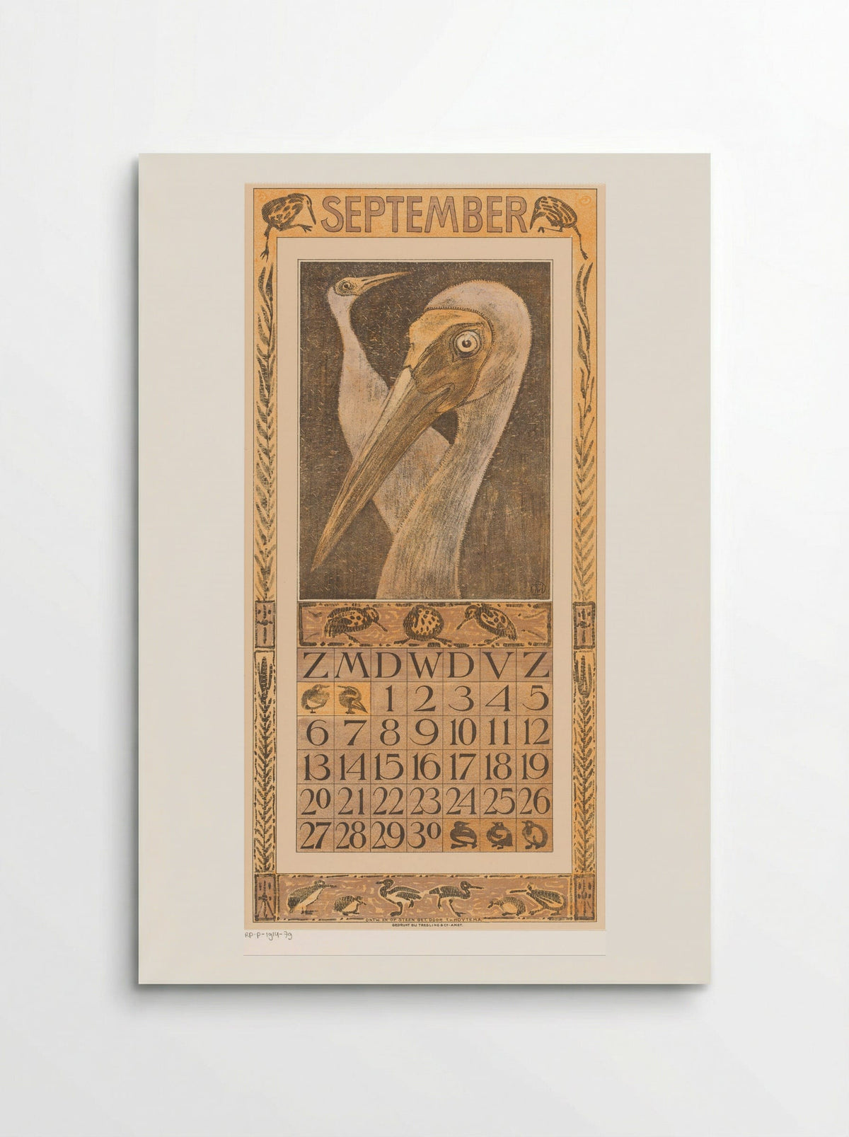 Kalenderblad september met twee vogels - Theo van Hoytema - Poster