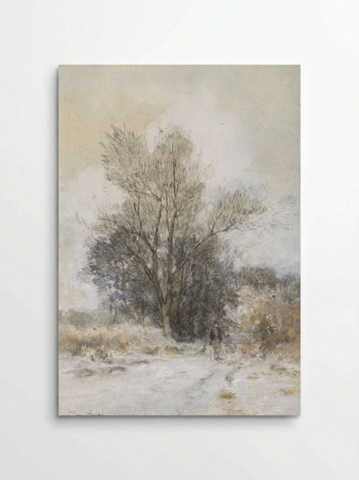 Wandelaar in de sneeuw bij de rand van een bos - Maria Bilders-van Bosse - Poster