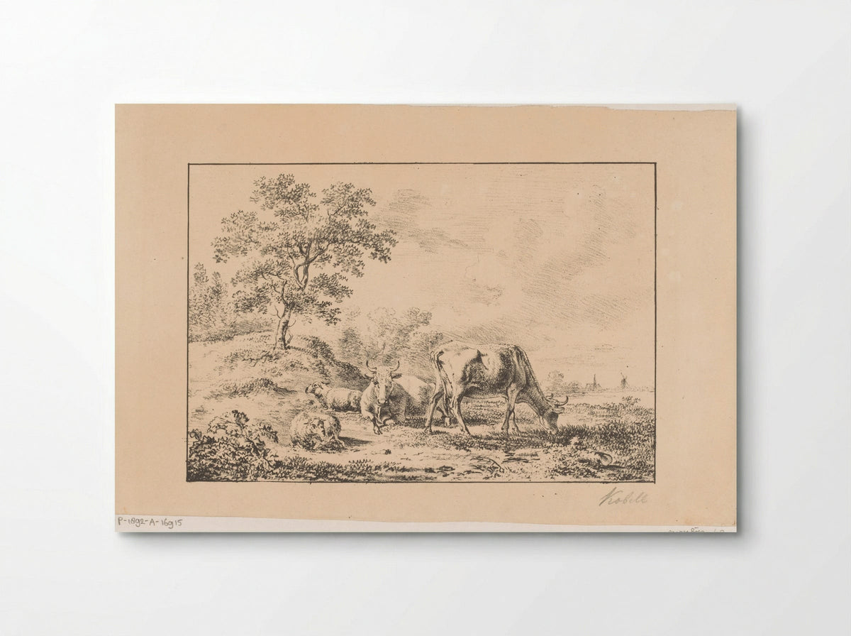 Hilly Landscape with Cattle and Sheep - Jan Kobell (I) - Poster