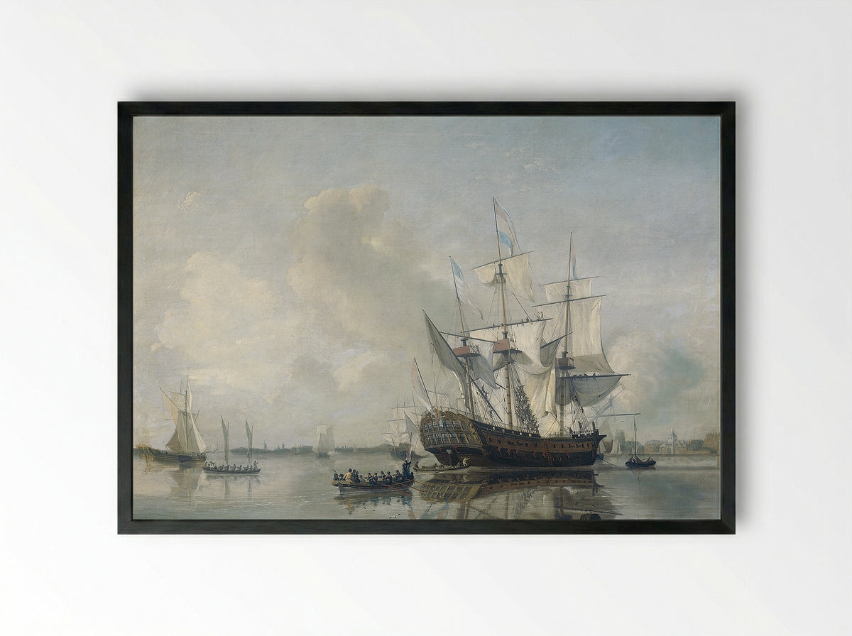 's Lands fregat 'Rotterdam' op de Maas voor Rotterdam - Nicolaas Baur - Framed Print Black