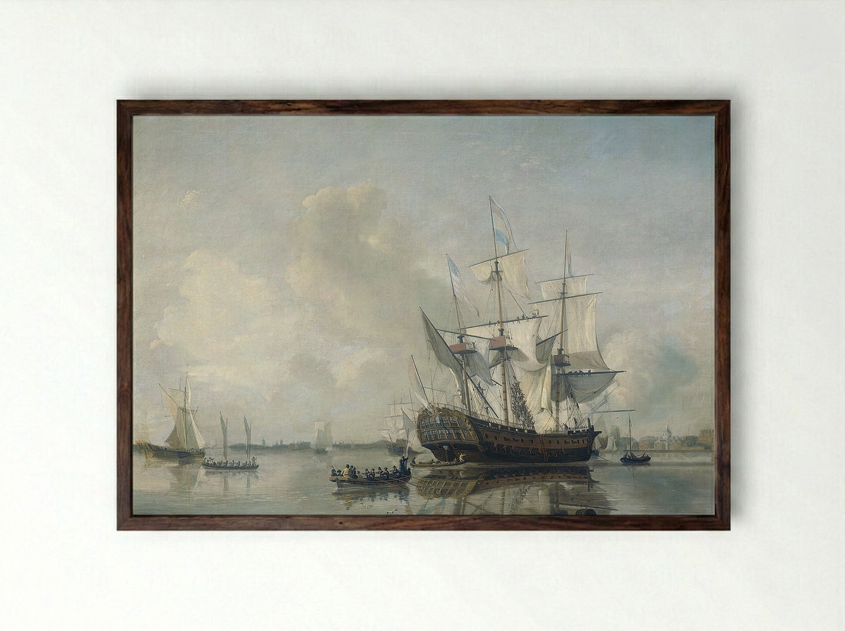 's Lands fregat 'Rotterdam' op de Maas voor Rotterdam - Nicolaas Baur - Framed Print Dark Wood