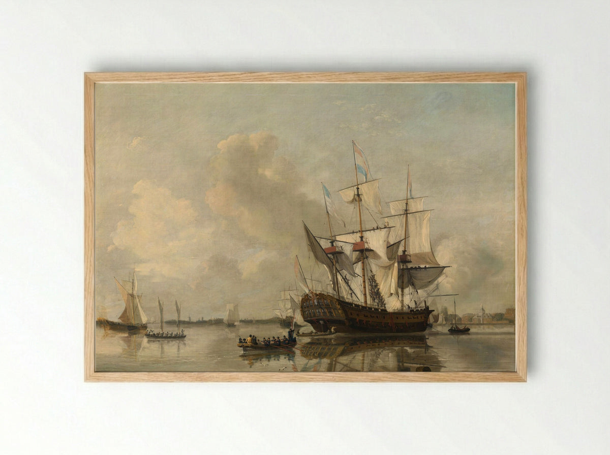 's Lands fregat 'Rotterdam' op de Maas voor Rotterdam - Nicolaas Baur - Framed Print Wood