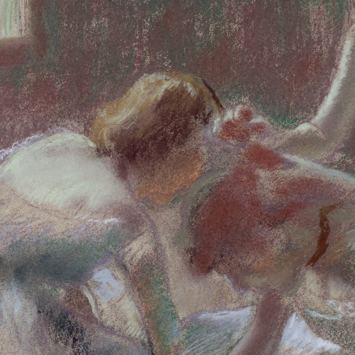 Three Dancers Preparing for Class - Edgar Degas - Artwork detail