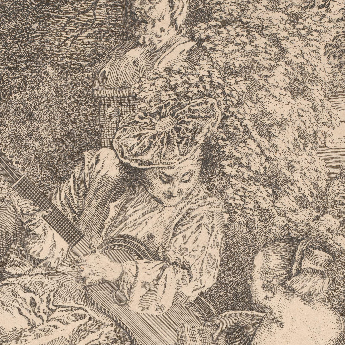 Elegant Company Making Music in a Garden - Jacques-Philippe Le Bas - Artwork detail