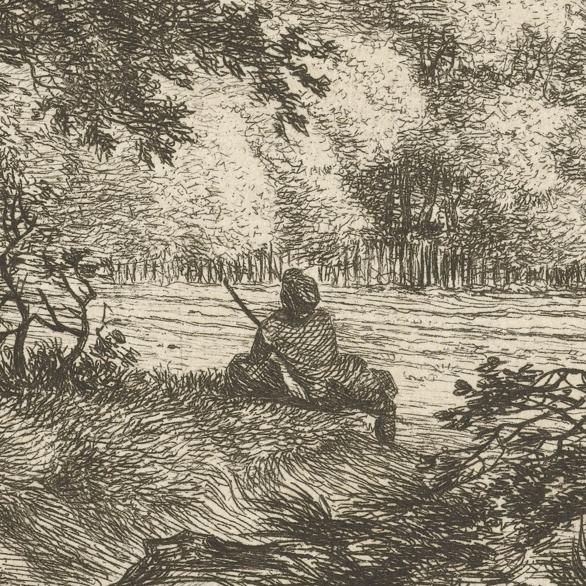 Rustende man in bos - Hermanus Fock - Artwork detail