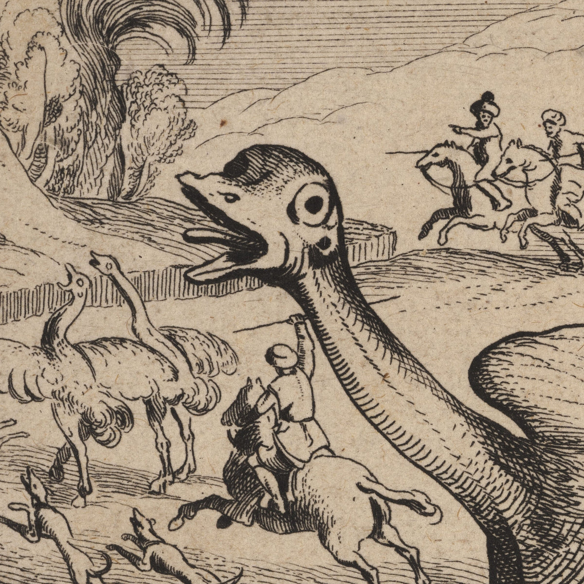Men and Dogs Hunting Ostriches - Antonio Tempesta - Artwork detail
