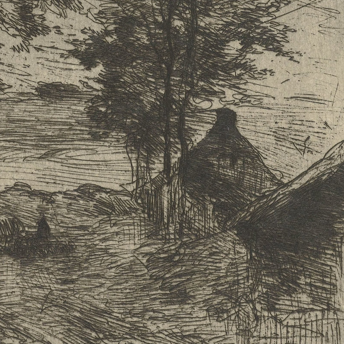 Landschap met bomen en een huis - Anton Mauve - Artwork detail