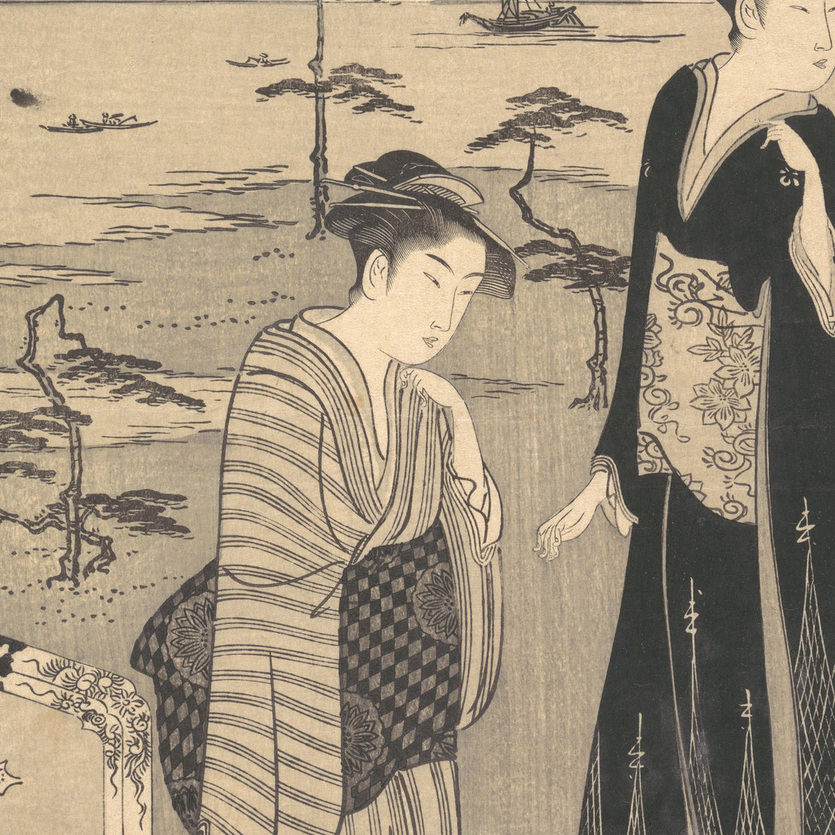 Genji in Exile at Suma, from the series Genji in Fashionable Modern Guise - Chōbunsai Eishi - Artwork detail
