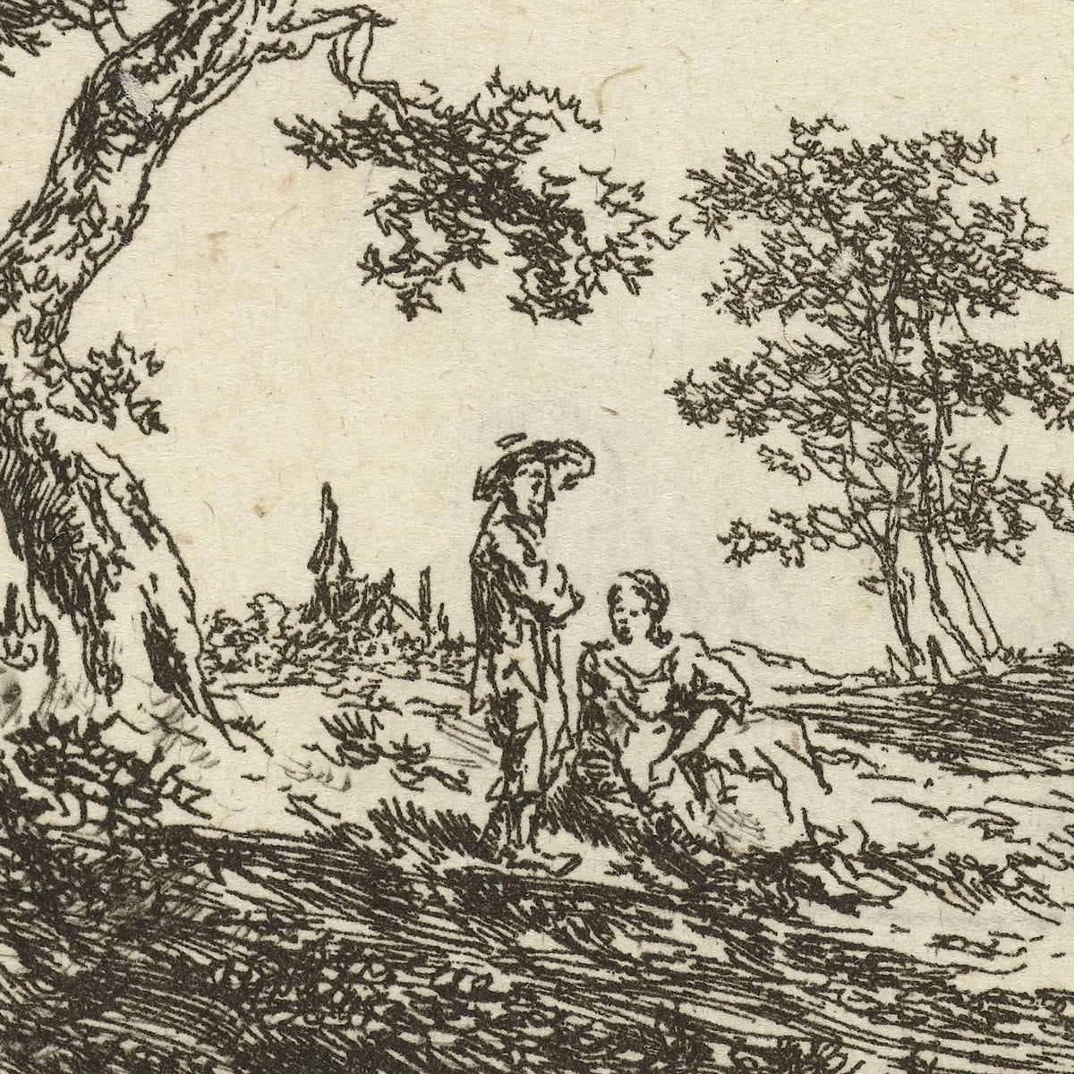 Paar onder boom in landschap - Hermanus van Brussel - Artwork detail